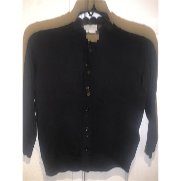 $198 Kate Spade NY Women's Black Silk Cashmere Scallop Cardigan Sweater Size XS - Picture 1 of 6